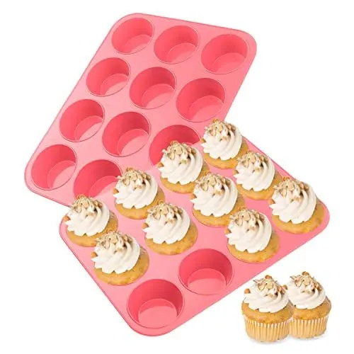 Produktbild: Ovtai 2 Stücke Minimuffinform Silikon, 12 Loch Minimuffinform, 29 x 22 x 3cm Mini Muffinform Silikon, Wiederverwendbar Mini Muffins Backform Geeignet für Cupcakes Pralinen Süßigkeiten Kekse (Rosa)