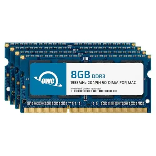 Produktbild: OWC - 32GB Memory Upgrade Kit - 4 x 8GB PC10600 DDR3 1333MHz SO-DIMMs für 2011 MacBook Pro, Mid 2010/2011 21,5
