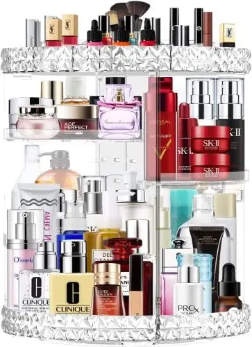 Produktbild: Owelth Make Up Organiser, 360° Rotating Dressing Table, Cosmetic Organiser, Perfume Storage, Skincare Beauty Organiser, Make-Up Cosmetic Box Accessories for Dresser, Bedroom, Bathroom, Transparent