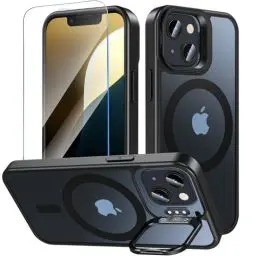 Produktbild: OWKEY Magnetisch für iPhone 13 Mini Hülle/iPhone 12 Mini Hülle mit Ständer,Durchscheinend Matt Schutzhülle mit Panzer Schutz Glas,Kompatibel mit MagSafe,Militär Fallschutz Stoßfest Handyhülle,Schwarz