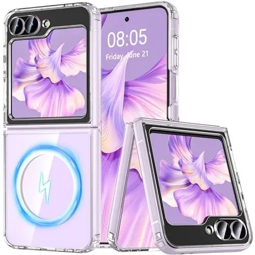 Produktbild: OWKEY für Samsung Galaxy Z Flip 6 Hülle, Magnetisch Handyhülle kompatibel mit Magsafe für Galaxy Z Flip 6, Kratzfeste Slim Dünne Schutzhülle Case Bumper für Samsung Z Flip 6 (Klar)