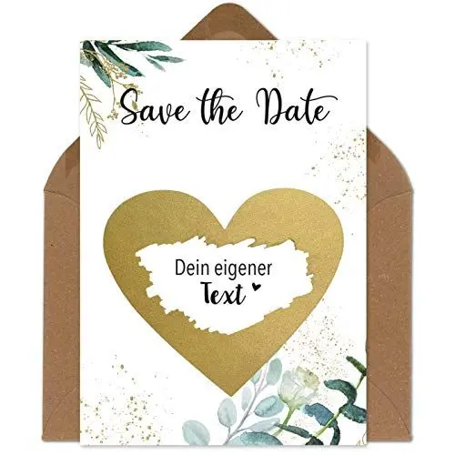 Produktbild: OWLBOOK 5 Rubbelkarten Save the Date Hochzeit Karte mit Rubbelherz Gold Geschenke Geschenkideen als Save the Date Karten zur Hochzeit & Verlobung