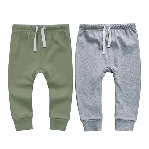 Produktbild: Owlivia 100% Bio-Baumwolle Baby-Junge-Mädchen 2er Pack Wiggle Hose Jogginghose - Dunkel Grau Melange & Olive Grün, 0-3 Monate