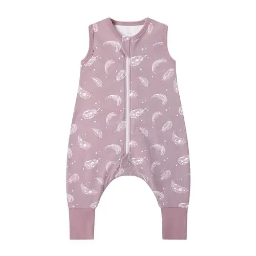 Produktbild: Owlivia 1.0 Tog Baby Schlafsack aus 100% Bio-Baumwolle mit Füßen - Ganzjähriger Komfort für Ihr Kleinkind, Feder Lavendel 80 cm (2 Jahre)
