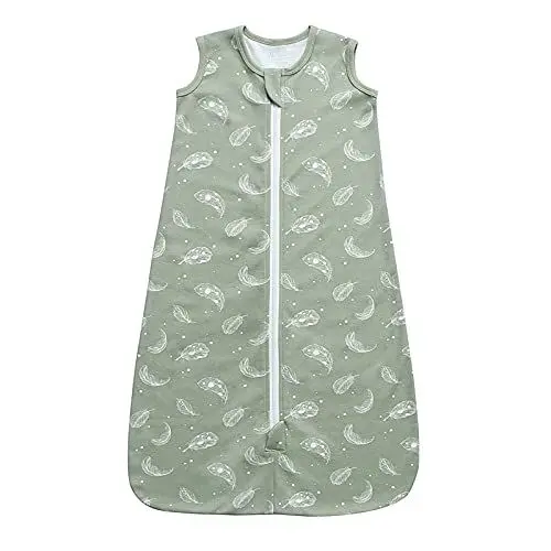 Produktbild: Owlivia Bio-Baumwolle Baby Schlafsack 0.5 Tog Jungen Mädchen Schlafsack, Tragbare Baby-Decke mit 2-Wege-Reißverschluss (Federgrün, 3-12 Monate)