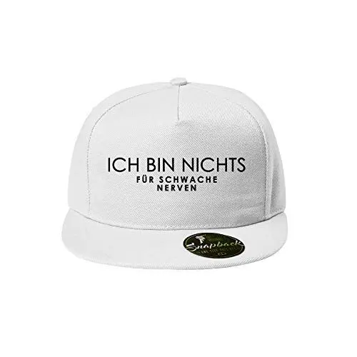 Produktbild: OwnDesigner Ich Bin Nichts für schwache Nerven Baseball Cap - Unisex Mütze, Cap für Herren und Damen, einfarbige Basecap, Snapback (Cap 482 Weiß)