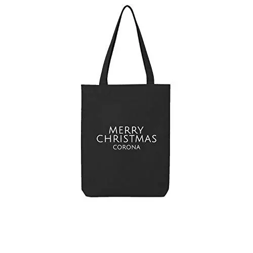 Produktbild: OwnDesigner Merry Christmas Jute Einkaufstasche Baumwolltasche Waschbar mit Aufdruck Stofftasche Motive Beutel Jutebeutel (A900-479-Schwarz)