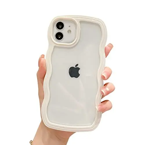 Produktbild: Ownest Kompatibel mit iPhone 11 Hülle, iPhone 11 Curly Case Transparent Aesthetic Silikon Süßes Wave Frame Shape TPU Bumper Einfach Wellen Design für Men Girls Handyhülle für iPhone 11- Weiß