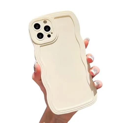 Produktbild: Ownest Kompatibel mit iPhone 14 Pro Max Hülle Cute Curly Simple Welle Rahmen Case Aesthetic Design Solid Farbe Men Girls TPU Silikon Slim Phone Case Handyhülle - Beige