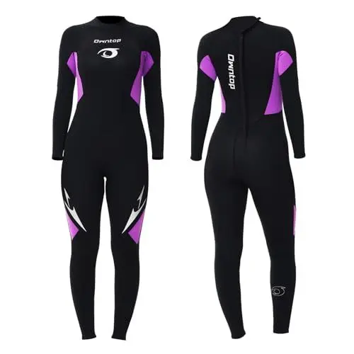 Produktbild: Owntop Damen Ganzkörper 3/2mm Neoprenanzug, Ultra-Stretch Langarm Winter Neoprenanzug, Rückenreißverschluss Erwachsene Neopren Surf- und Tauchanzug, Damen Violett L