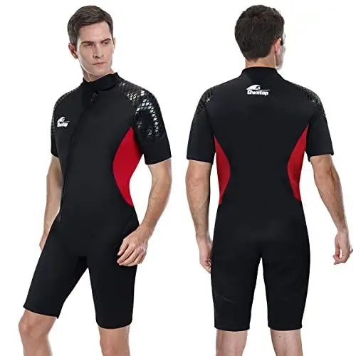 Produktbild: Owntop Shorty Neoprenanzug für Herren – 3mm Neopren Tauchanzüge Stretch Kurzarm Einteiler Tauchhaut Frontreißverschluss UPF50+ Thermo-Badebekleidung zum Surfen Schwimmen Schnorcheln Wassersport, M
