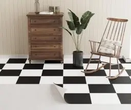 Produktbild: Oxdigi PVC Bodenbelag Selbstklebende 3 m², Vinylboden Bodenfliesen für Eingangstür, Wohnzimmer, Küche, Abstellraum, Zuschneidbar Vinyl-Fußböden 0,6 x 5 m Schwarz Weiß Schachbrettmuste