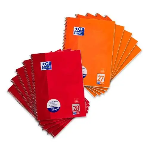 Produktbild: Oxford Collegeblock A4 kariert und liniert, 80 Blatt, rot und orange, 10 Stück