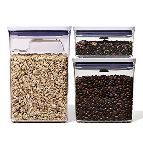 Produktbild: OXO Good Grips 3-teiliges rechteckiges POP-Behälter-Set mit Löffel, Set 1.6L + 2.6L + Schaufel, Weiß