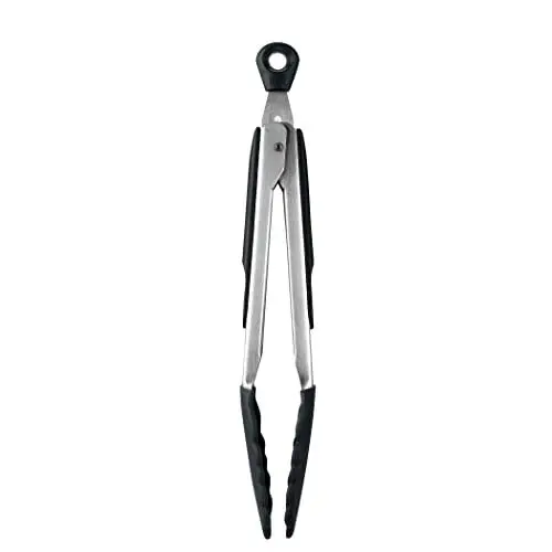 Produktbild: OXO Good Grips Zange – hitzebeständige Grillzange aus Edelstahl mit Silikonspitzen – 23 cm für Antihaftbeschichtungen, Schwarz/Gebürsteter Stahl