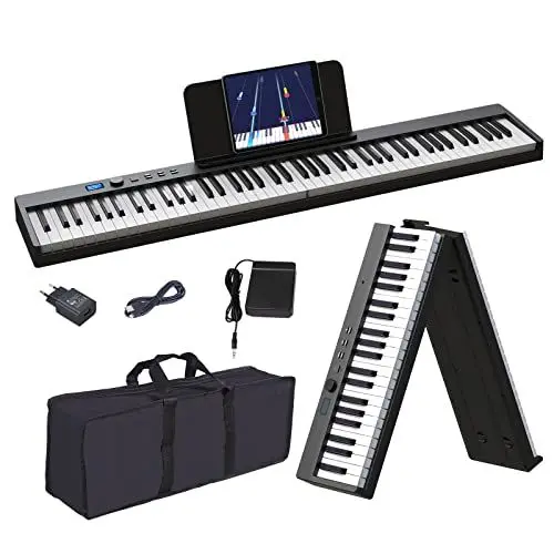 Produktbild: OYAYO Faltbares Klavier mit 88 Tasten Piano Full Size Semi Weighted, Faltbares Klaviertastatur mit MIDI Bluetooth, Klaviertasche, Piano Keyboard für Anfänger Geschenk