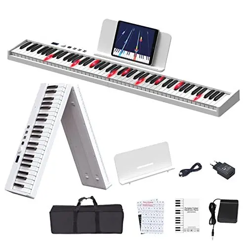 Produktbild: OYAYO Piano 88 Tasten Klaviertastatur Unterstützung Beleuchtete Tastatur und USB MIDI & Bluetooth, Digital Piano mit Klavier Aufkleber Notenständer für Anfänger Kind Erwachsener oder Geschenk