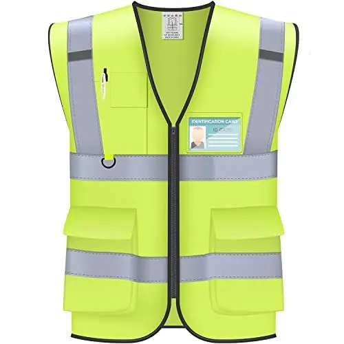 Produktbild: Oyayubi Sicherheitsweste/Arbeitsweste/Jacke mit hoher Sichtbarkeit, hergestellt mit 5 Taschen und Reißverschluss vorne, 5XL