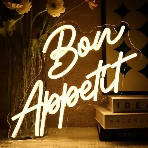 Produktbild: OYCGZV Bon Appetit Neon Schild Warm White Led Neon Schild Wand Buchstaben Neon Sign Guter Appetit Led Schild für Küche Snack-Bar Wohn-Esszimmer Brunch Party Home Store Geschenke für Freunde