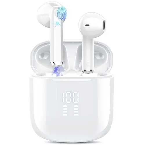 Produktbild: OYIB Bluetooth Kopfhörer, 2024 In Ear Kopfhörer Kabellos Bluetooth 5.3 Kopfhörer mit ENC Mic, 25 Std Tiefer Bass Wireless Earbuds, Touch Control, IP7 Wasserdicht Ohrhörer LED-Anzeige Joggen Weiß