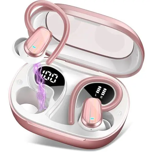 Produktbild: OYIB Bluetooth Kopfhörer Sport, Kopfhörer Kabellos Bluetooth 5.4 In Ear Kopfhörer mit ENC Mic, 50Std Immersiver HiFi Stereo Ohrhörer, Dual LED-Anzeige, IPX7 Wasserdicht Earbuds mit Ohrhaken/Roségold