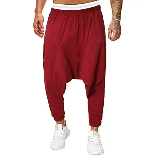 Produktbild: OYIGELZ Jogginghose Herren Baumwolle Haremshose Ausbildung Hose Weite Beine Yogahose Lose Reine Farbe Hip Länge Hose mit Hosentaschen Hose Aladinhose(Rot,XXL)