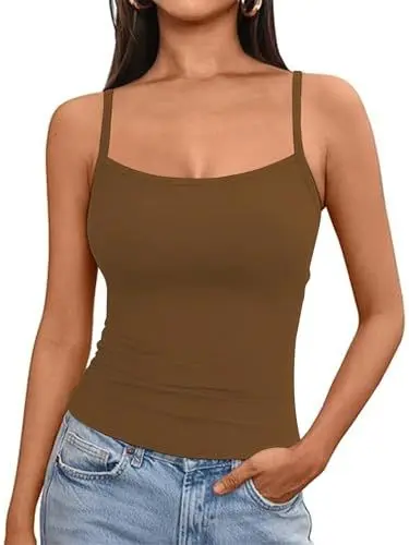 Produktbild: OYIGELZ Tank Top Damen Summer Träger Top Ärmelloser Unterhemd Y2K Slim Fit Crop Tops Basic Shirt Camisole Oberteile Streetwear(Braun-T1,S)
