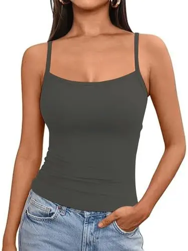 Produktbild: OYIGELZ Tank Top Damen Summer Träger Top Ärmelloser Unterhemd Y2K Slim Fit Crop Tops Basic Shirt Camisole Oberteile Streetwear(Grau-T1,M)