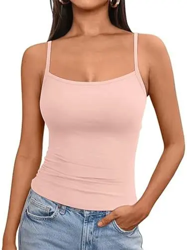 Produktbild: OYIGELZ Tank Top Damen Summer Träger Top Ärmelloser Unterhemd Y2K Slim Fit Crop Tops Basic Shirt Camisole Oberteile Streetwear(Hell Rosa-T1,S)