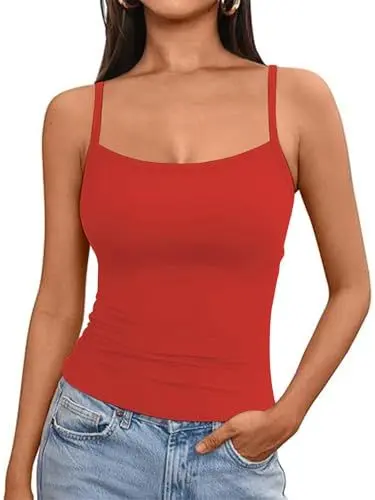 Produktbild: OYIGELZ Tank Top Damen Summer Träger Top Ärmelloser Unterhemd Y2K Slim Fit Crop Tops Basic Shirt Camisole Oberteile Streetwear(Rot-T1,L)