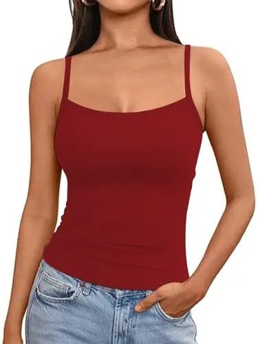 Produktbild: OYIGELZ Tank Top Damen Summer Träger Top Ärmelloser Unterhemd Y2K Slim Fit Crop Tops Basic Shirt Camisole Oberteile Streetwear(WeinRot-T1,S)