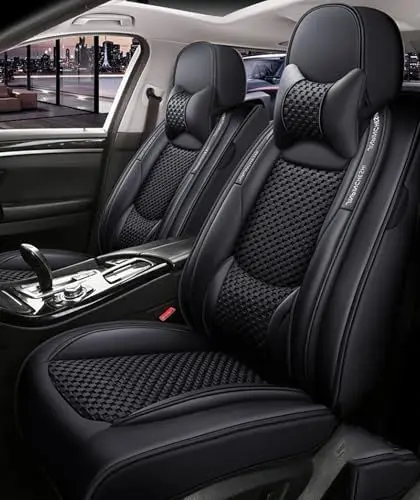 Produktbild: OYWEHECE Auto-Sitzbezüge Full Set - Leder und EIS Seide Atmungsaktive Vorder- und Rücksitz Bezüge für Frauen Männer, Airbag Kompatibel Luxus Autokissen,B