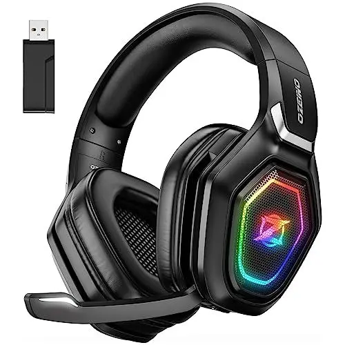Produktbild: Ozeino Kabelloses Gaming-Headset mit Mikrofon, 2,4 G & Typ-C-Sender, 30 Stunden Akkulaufzeit, RGB-Beleuchtung Gaming-Kopfhörer für PS5, PS4, PC, Telefon