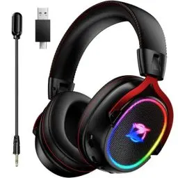 Produktbild: Ozeino Gaming Headset Wireless für Ps4/Ps5/PC/Xbox/Switch, Headset mit Mikrofon Noise Cancelling, 2.4 GHz und Bluetooth 5.3 Headset, 7.1 Surround Sound, Schwarz Und Rot