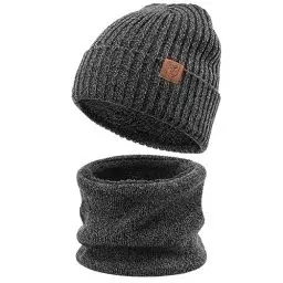 Produktbild: OZERO 2 in 1 Winter Strickmütze Schal Set,warmes kaltes Proof Fleece für Männer und Frauen Grau/Einheitsgröße