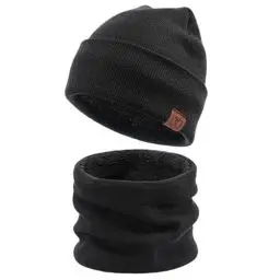 Produktbild: OZERO 2 in 1 Winter Warm Beanie Hut Schal Set, Strick Thermal Polar Fleece für Männer und Frauen Schwarz/Einheitsgröße