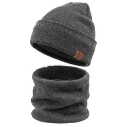 Produktbild: OZERO 2 in 1 Winter Warm Beanie Hut Schal Set, Strick Thermal Polar Fleece für Männer und Frauen Schwarz/Grau/Lila