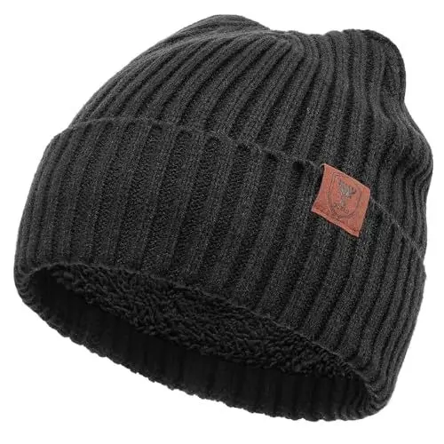Produktbild: OZERO Winter Beanie Mütze,Thermo Strickmütze Laufmützen Wintermütze für Herren und Damen, 2, Schwarz(Dicker Faden)