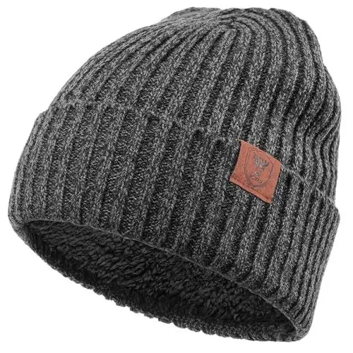 Produktbild: OZERO Winter Beanie Mütze,Thermo Strickmütze Laufmützen Wintermütze für Herren und Damen, Grau(Dicker Faden), 2