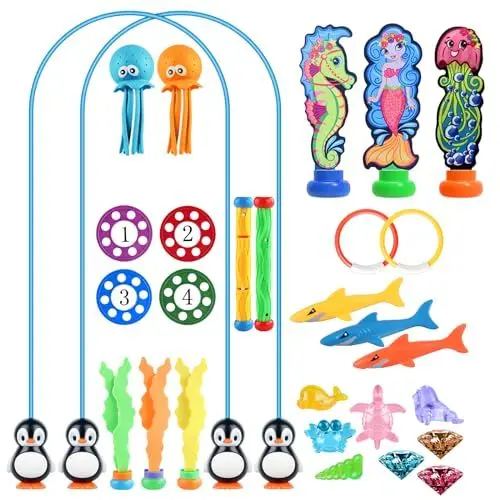 Produktbild: Oziral 29 Stück Pool Tauchspielzeug Tauchset für Kinder Tauchen Spielzeug Unterwasser fü Kinder Outdoor Schwimmbad Wasserspielzeug Schwimmspielzeug für 5 6 7 8 9-12 Jahren Jungen Mädchen