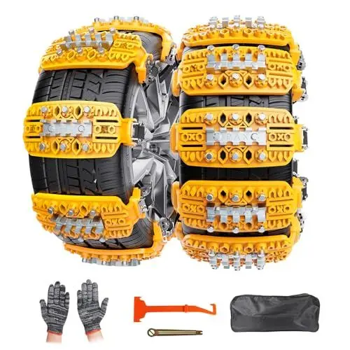 Produktbild: Oziral 6 Stück Schneeketten für Autos universelle Schneeketten für Autoreifen rutschfeste Notfall-Schneereifenketten verstellbare Reifenrad-Traktionsketten für TPU-Transporter, LKW, SUV, Auto