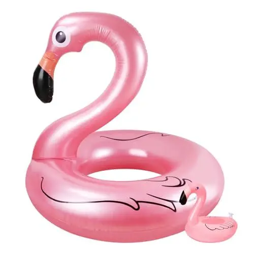 Produktbild: Oziral Aufblasbar Flamingo Schwimmring, Flamingo Schwimmreifen Pool Spielzeug Schwimmbad Schwimmer Outdoor Party Strand Floß Spielzeug Kommt mit Patch-Kit Geeignet für Erwachsene und Kinder rosa