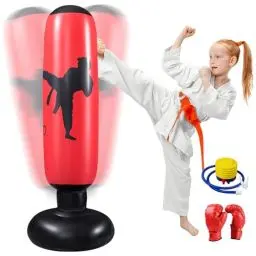 Produktbild: Oziral Boxsack Kinder, Aufblasbarer Boxsack,160cm Boxsack Stehend, Standboxsack mit Luftpumpe und Boxhandschuhen für Karate Kickboxen, Trainingsausrüstung, Geschenk (Rot)