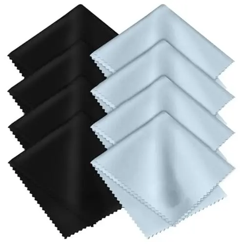 Produktbild: Ozmw Brillenputztücher im 8er-Pack | 18x15cm | Microfaser Brillenputztuch | Brillenputztuch Microfaser Optikerqualität | Schwarz*4, Blau*4