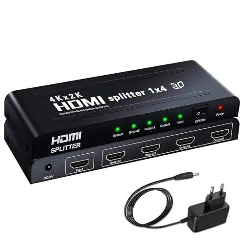 Produktbild: Ozvavzk 4K HDMI Splitter 1 in 4 Out Gleichzeitig HDMI Splitter 4 Monitore Mirror HDMi Verteiler 1 in 4 Out unterstützt 4K UHD HDCP1.4 3D 1080P Full HD Kompatibe (Splitter 1 in 4 Out)
