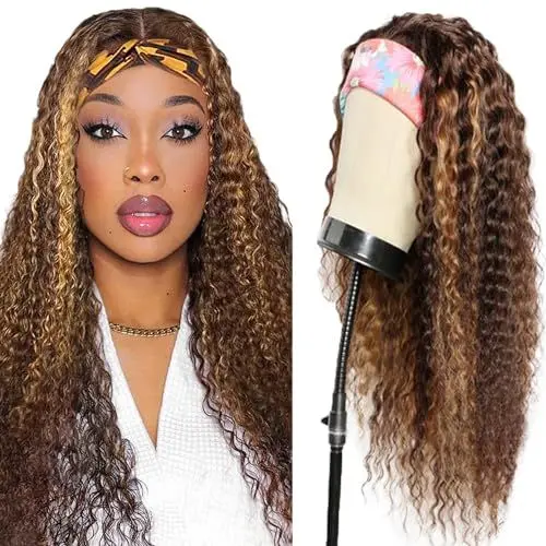 Produktbild: P4/27 Hilight Wig Headband Wig Human Hair Kinky Curly Perücke Damen Echthaar No Lace Echthaar Perücke Wear and Go Glueless Wigs Human Hair Wig 150% Density Headband Wigs 14 Inch (35cm)