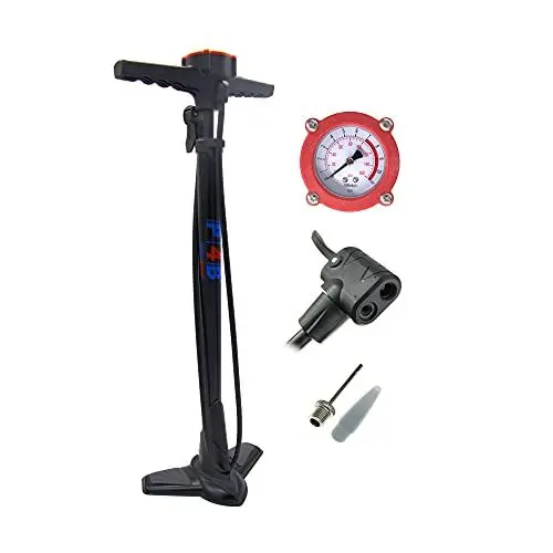 Produktbild: P4B | Luftpumpe in schwarz mit rundem Manometer + Adapter für Luftmatratze + Ballnadel | Fahrradpumpe für alle Ventile - Dunlop Ventil, Französisches Ventil, Auto Ventil | Standpumpe 11 bar/160 psi