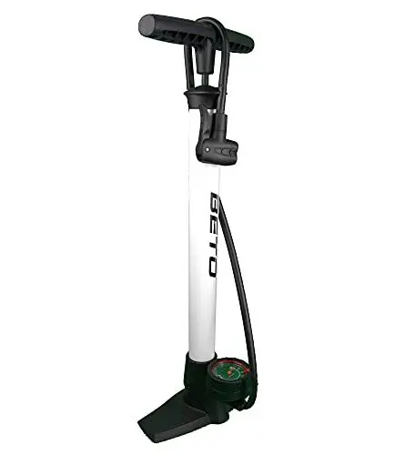 Produktbild: P4B | Luftpumpe in weiß mit rundem Manometer | Fahrradpumpe für alle Ventile - Dunlop Ventil, Französisches Ventil, Auto Ventil | Standpumpe 11 bar/160 psi