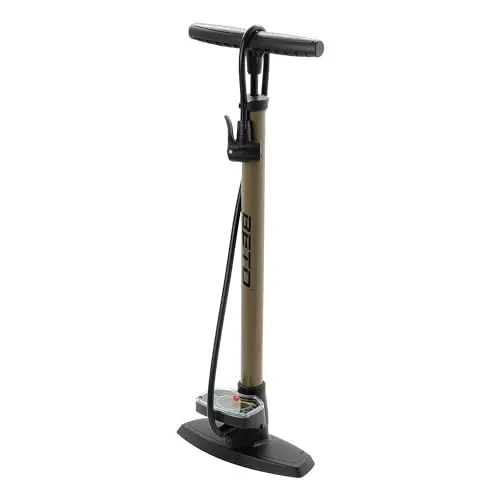 Produktbild: P4B | Luftpumpe mit großem Manometer in Braun/Grau | Fahrradpumpe geeignet für alle Schlauchventile | Fahrrad Standpumpe