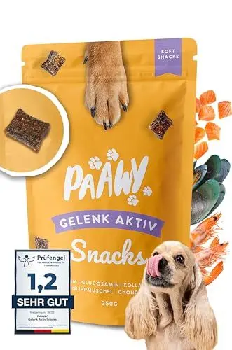 Produktbild: Gelenktabletten für Hunde von Paawy - Test SEHR GUT deutsche Marke - als Snacks mit Grünlippmuschel, MSM, Glucosamin, Chondroitin - sehr hohe Akzeptanz, natürlich, laborgeprüft - 180 Stück